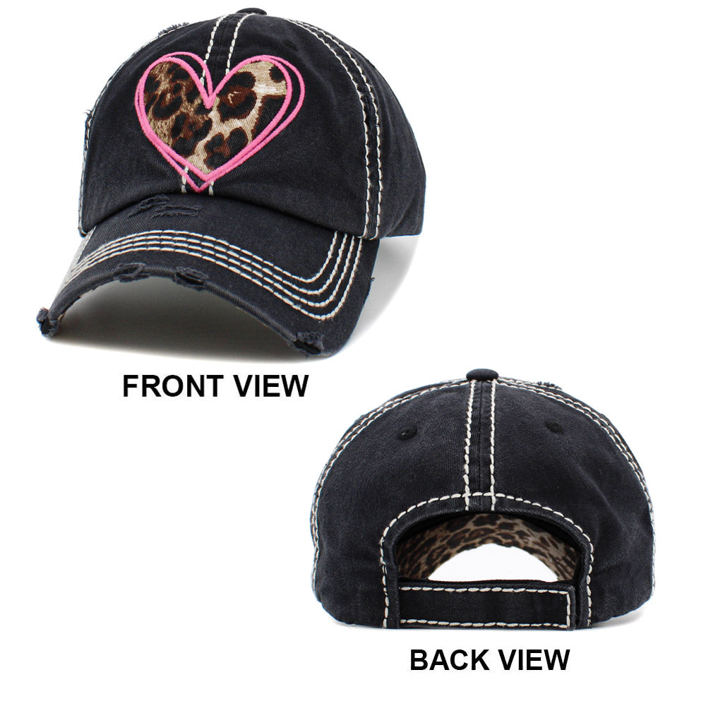 HATEGORY Leopard Patterned Heart Vintage Baseball Cap