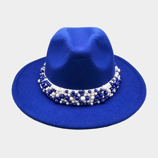 HATEGORY Pearl Embellished Band Pointed Fedora Hat