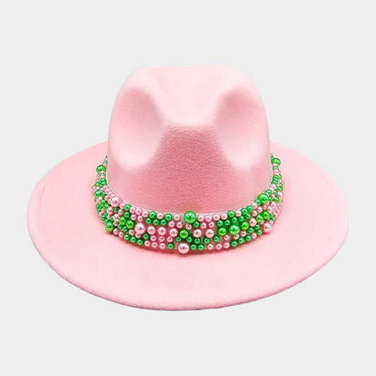 HATEGORY Pearl Embellished Band Pointed Fedora Hat