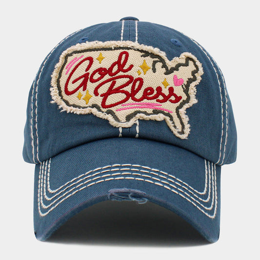 HATEGORY God Bless Message USA Map Vintage Baseball Cap