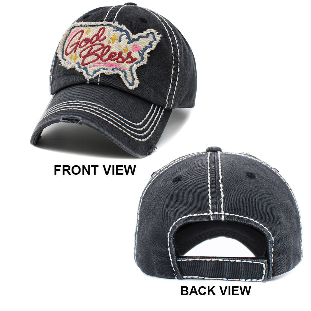 HATEGORY God Bless Message USA Map Vintage Baseball Cap