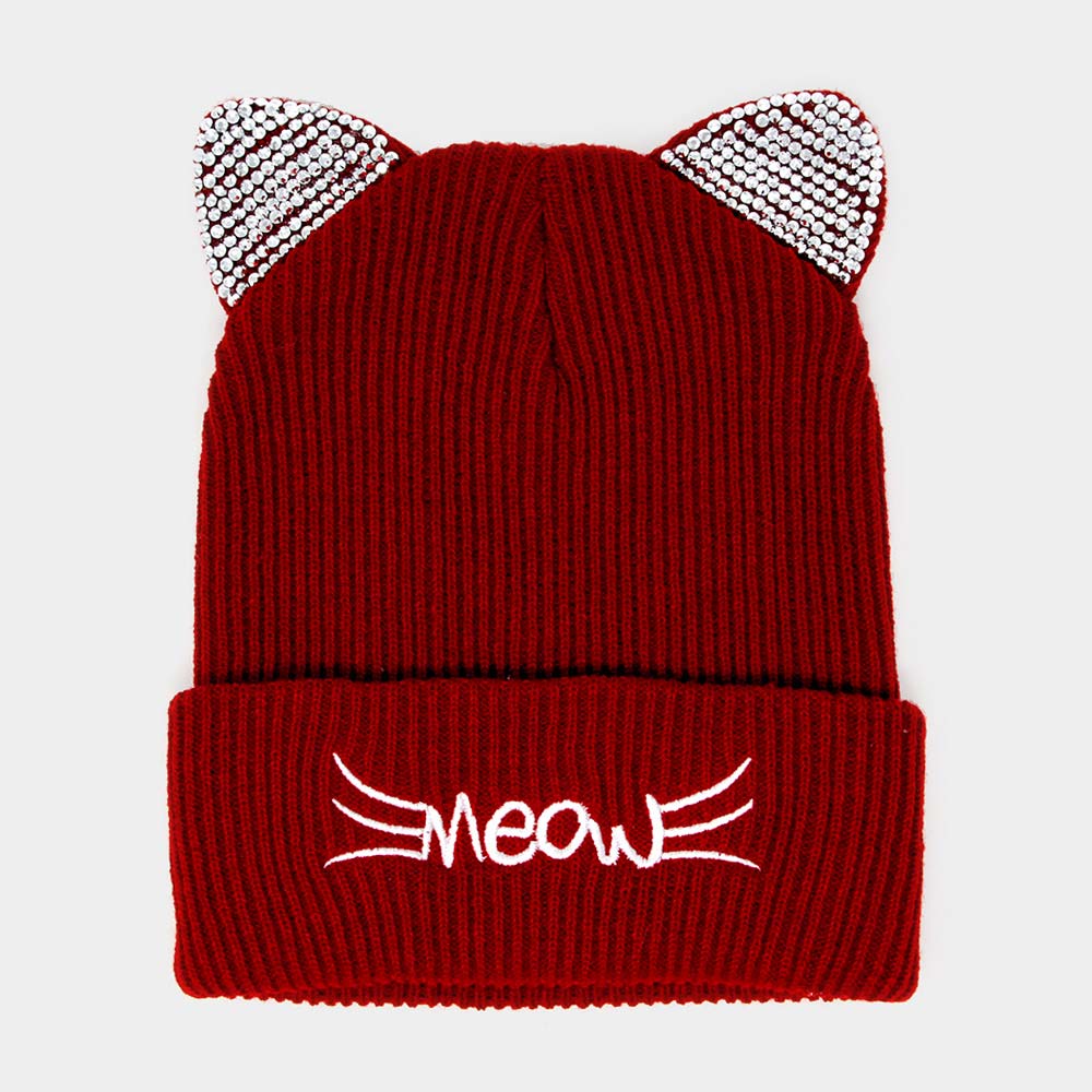 HATEGORY Meow Stone Cat Ear Solid Beanie Hat