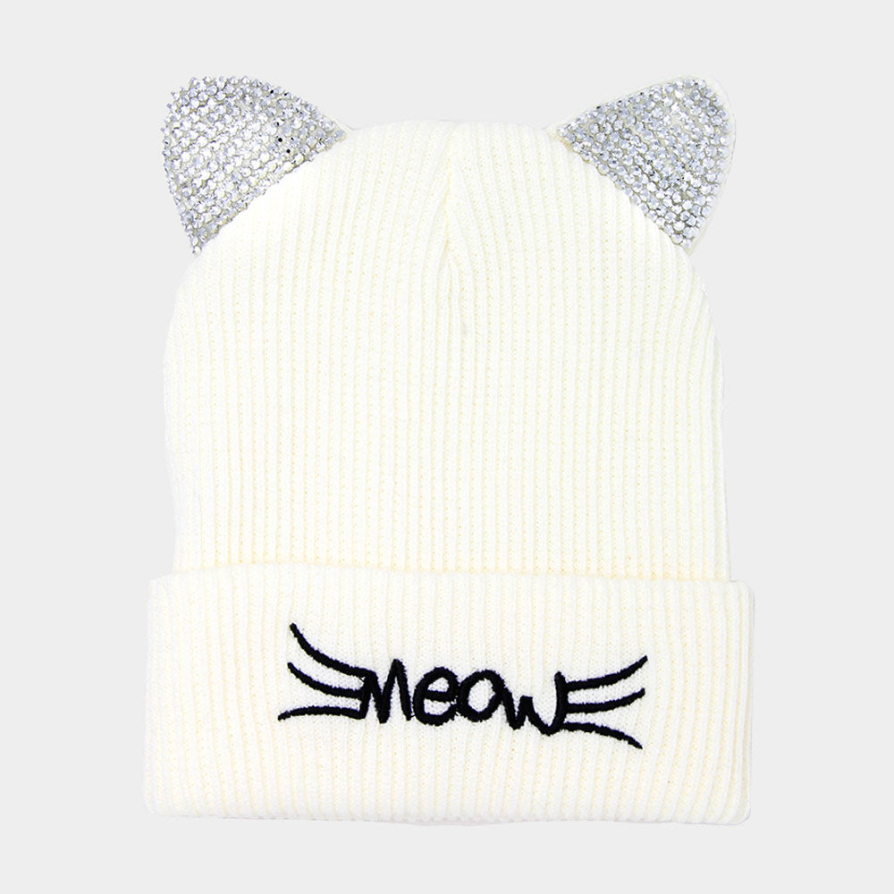 HATEGORY Meow Stone Cat Ear Solid Beanie Hat