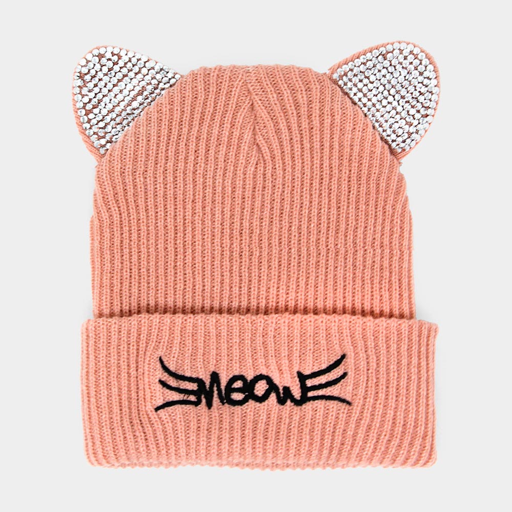 HATEGORY Meow Stone Cat Ear Solid Beanie Hat