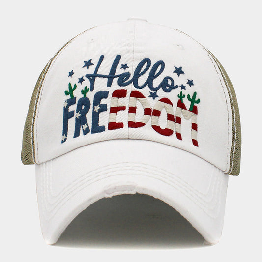 HATEGORY Hello Freedom Message Mesh Back Vintage Baseball Cap