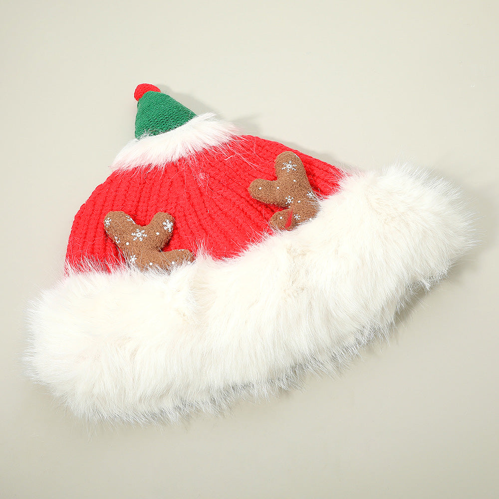 HATEGORY Fuzzy Fur Antlers Accent Christmas Knit Beanie Hat