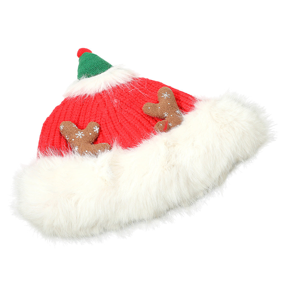HATEGORY Fuzzy Fur Antlers Accent Christmas Knit Beanie Hat