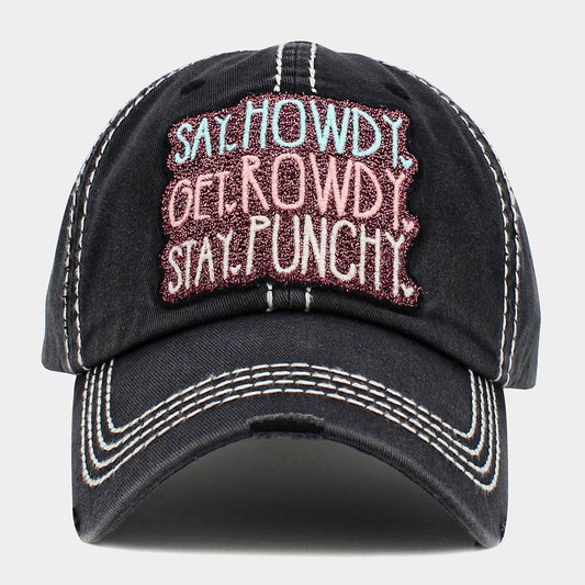 HATEGORY Say Howdy Get Rowdy Stay Punchy Message Vintage Baseball Cap