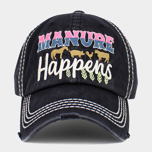 HATEGORY Manure Happens Message Animals Pointed Vintage Baseball Cap