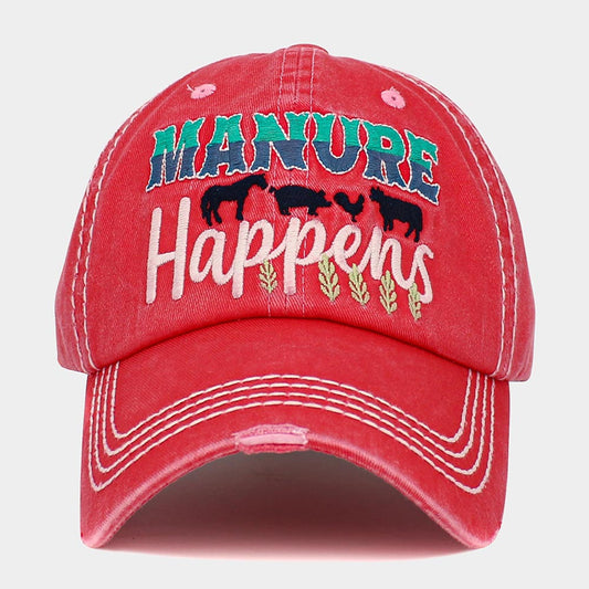 HATEGORY Manure Happens Message Animals Pointed Vintage Baseball Cap