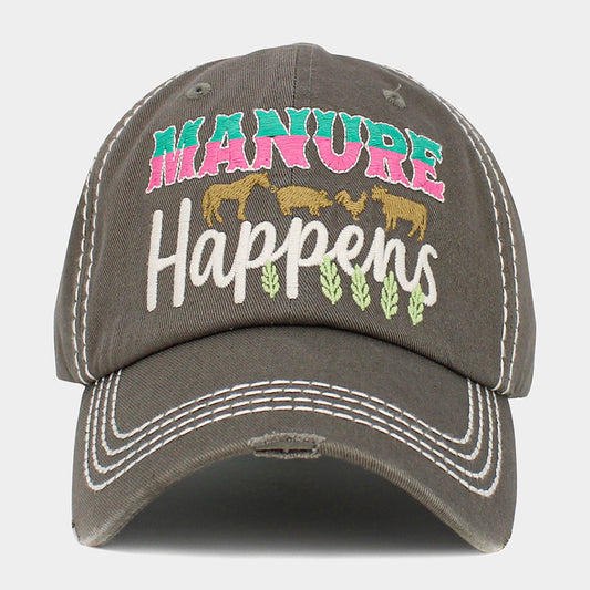 HATEGORY Manure Happens Message Animals Pointed Vintage Baseball Cap