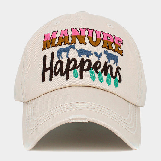 HATEGORY Manure Happens Message Animals Pointed Vintage Baseball Cap