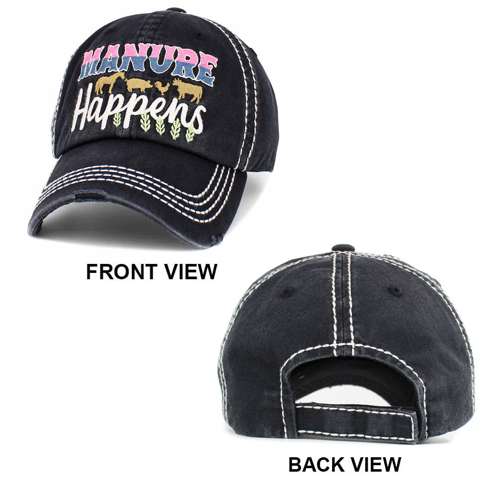 HATEGORY Manure Happens Message Animals Pointed Vintage Baseball Cap
