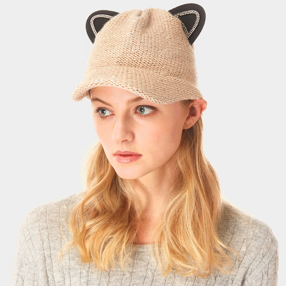 HATEGORY Solid Cat Ear Slouchy Newboy Cap