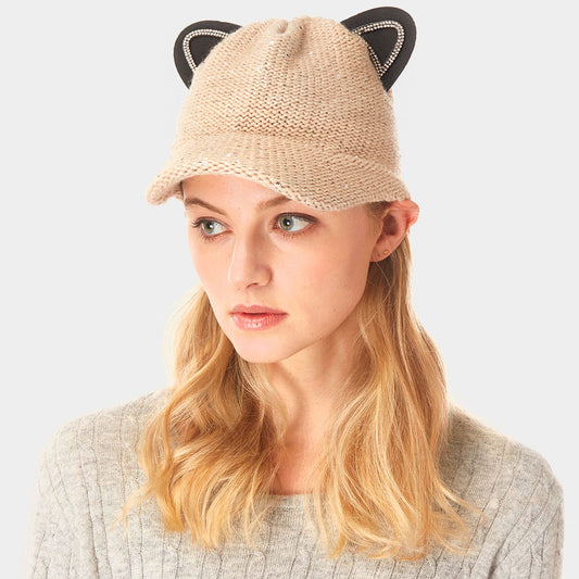HATEGORY Solid Cat Ear Slouchy Newboy Cap