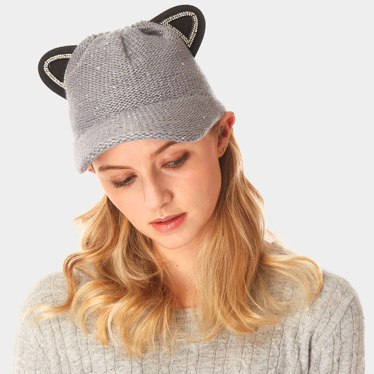 HATEGORY Solid Cat Ear Slouchy Newboy Cap