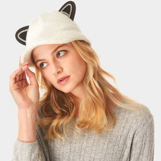 HATEGORY Solid Cat Ear Slouchy Newboy Cap