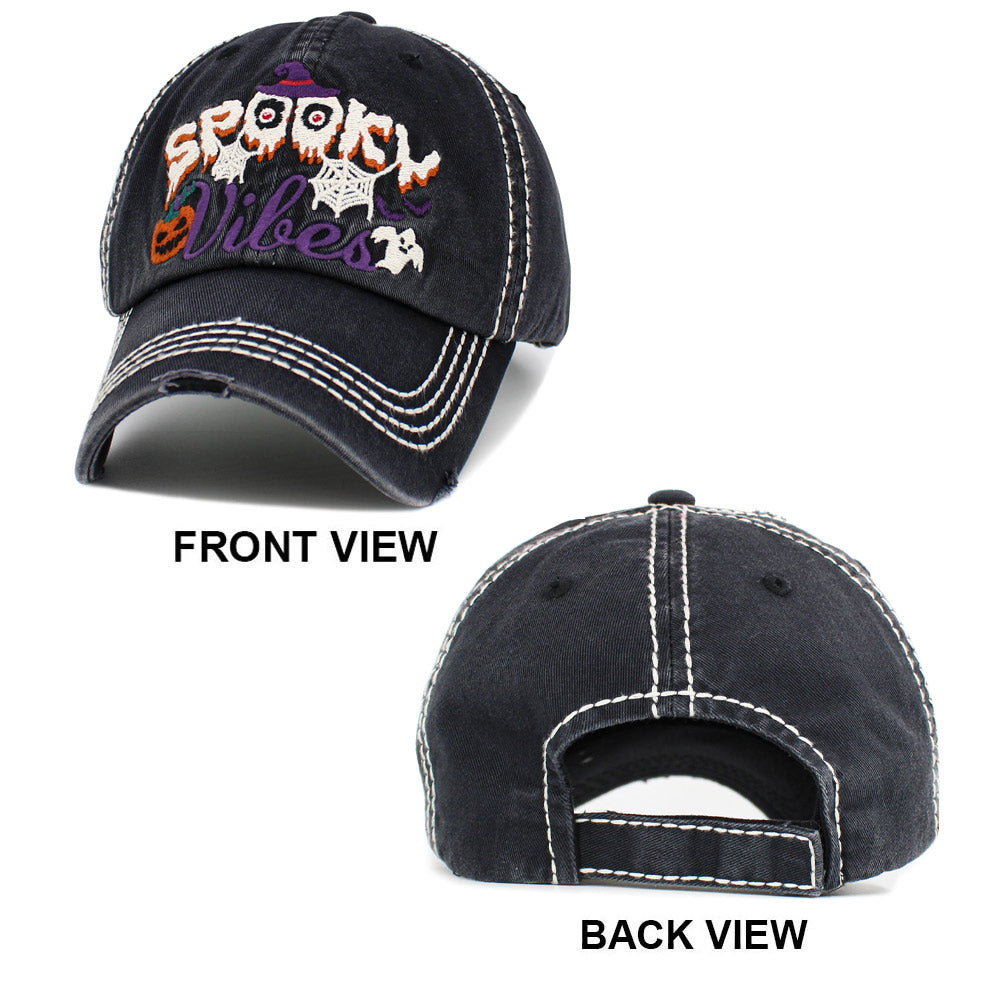 HATEGORY Spooky Vibes Message Witch Hat Pumpkin Ghost Pointed Vintage Baseball Cap