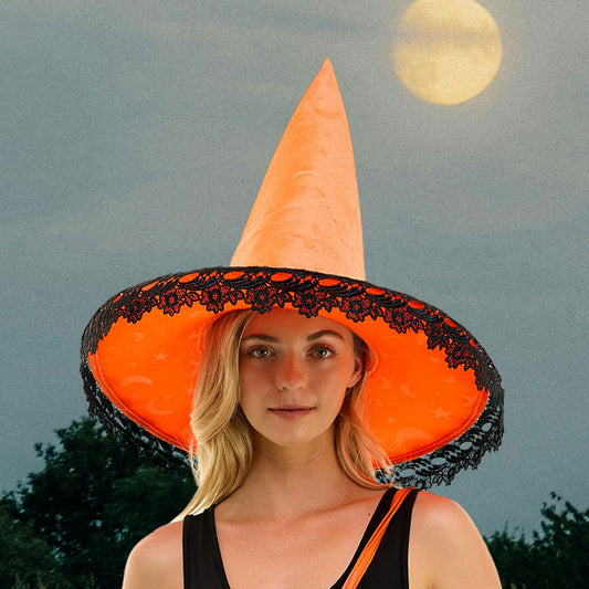 HATEGORY Bow Pointed Flower Lace Around Halloween Witch Hat