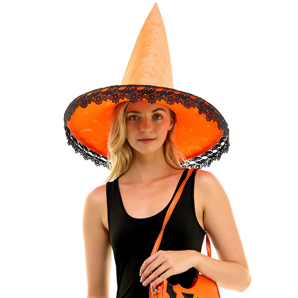 HATEGORY Bow Pointed Flower Lace Around Halloween Witch Hat