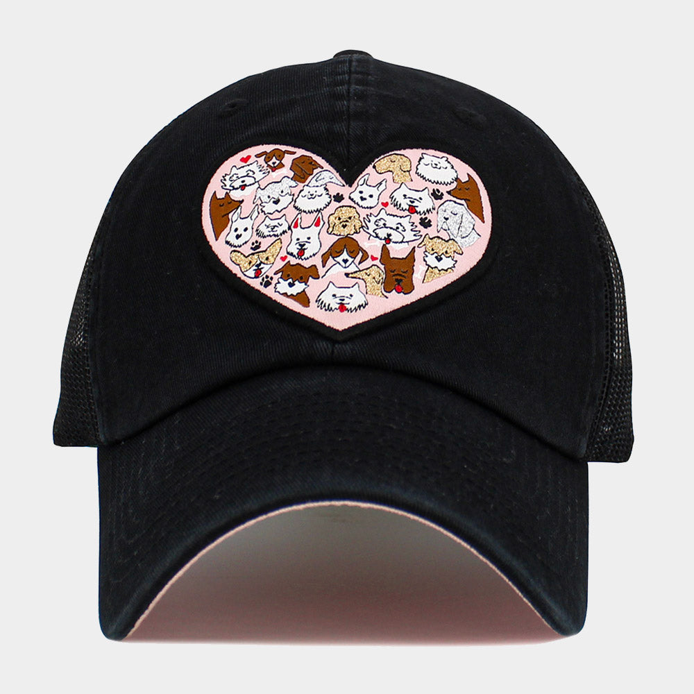 HATEGORY Floral Pattern Heart Patch Pointed Baseball Cap
