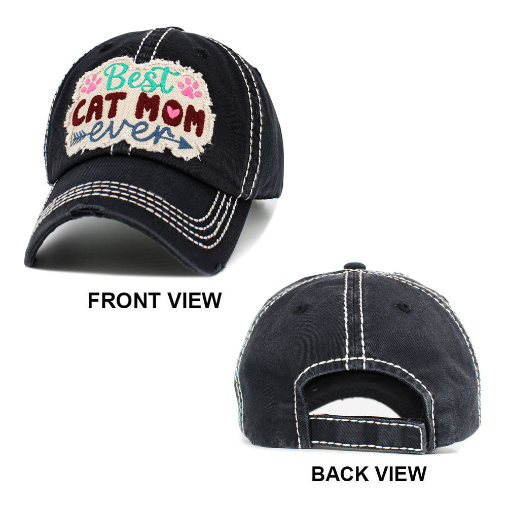 HATEGORY BEST CAT MOM EVER Message Vintage Baseball Cap