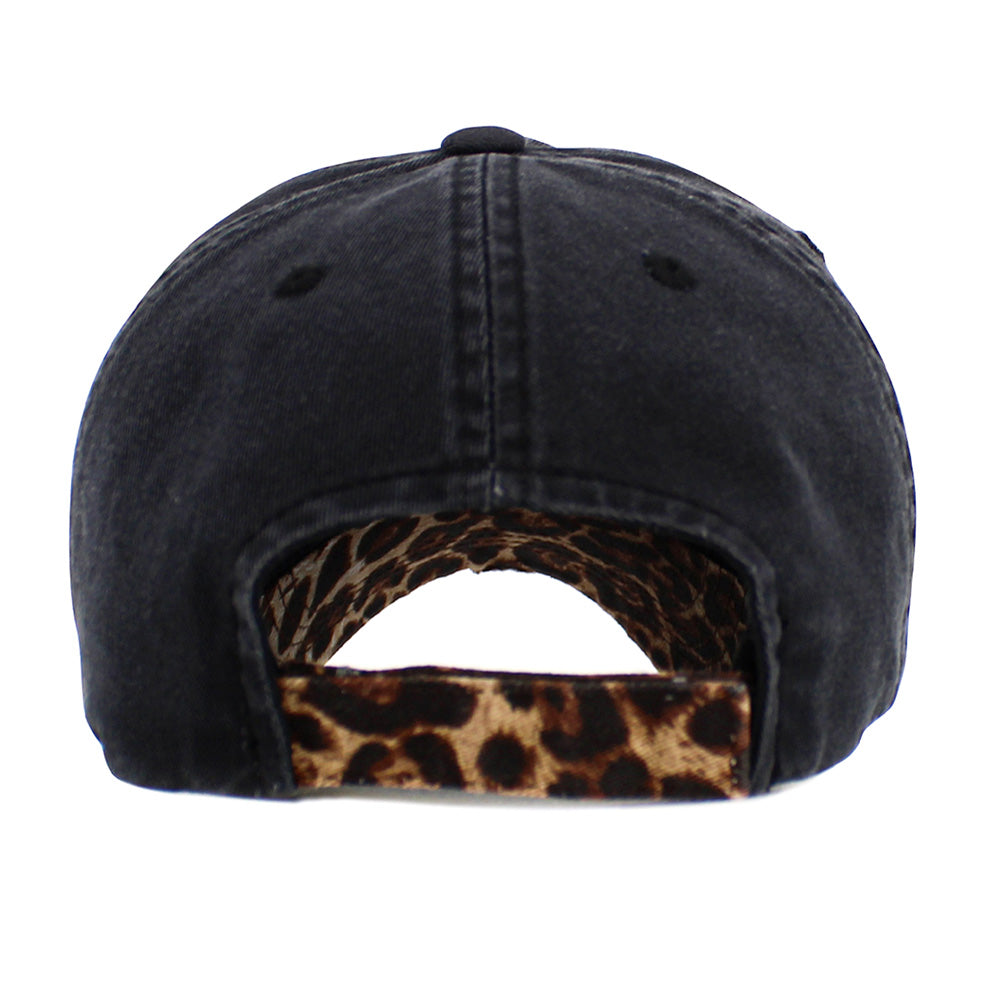 HATEGORY CAMPING QUEEN Message Leopard Vintage Baseball Cap