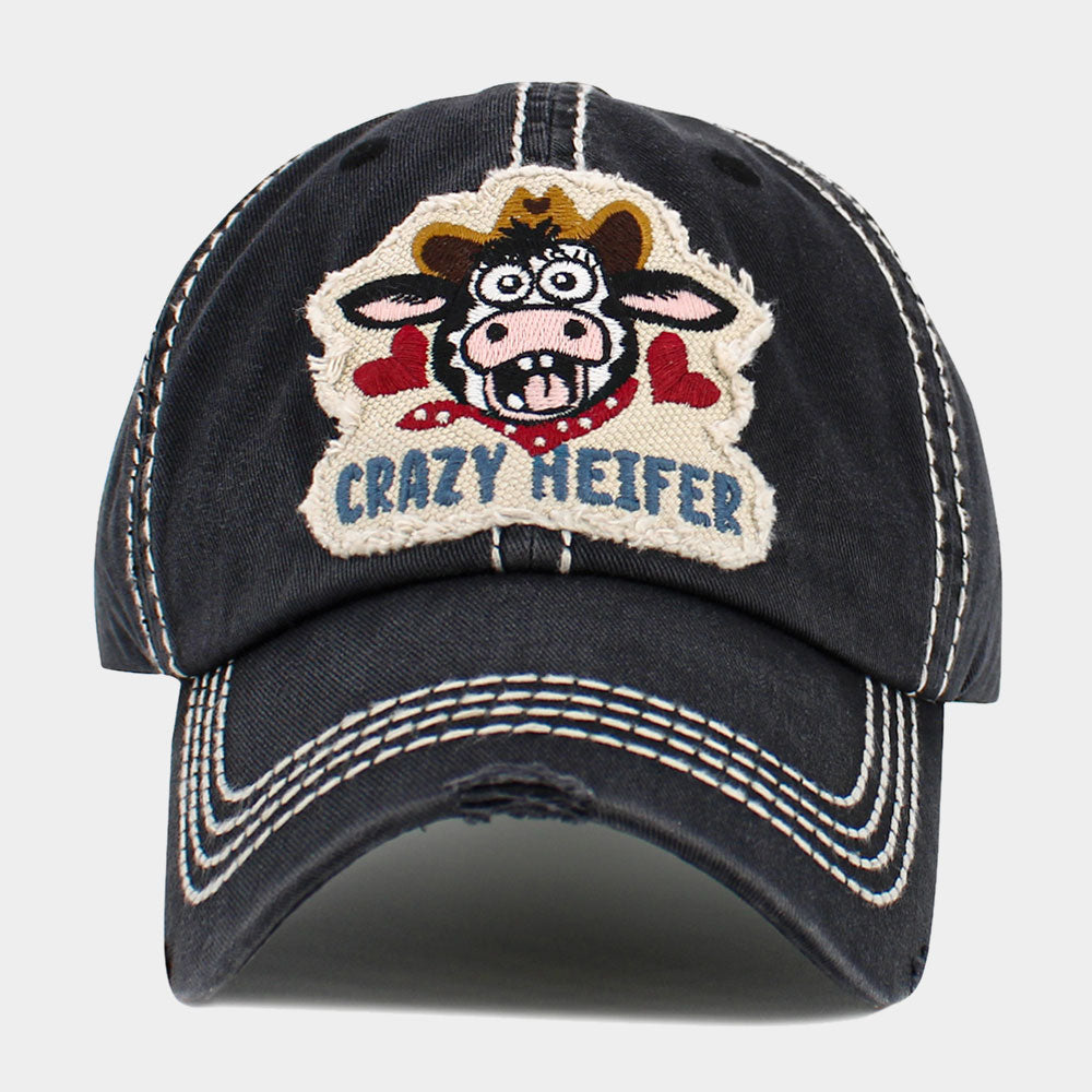 HATEGORY CRAZY HEIFER Message Cow Vintage Baseball Cap