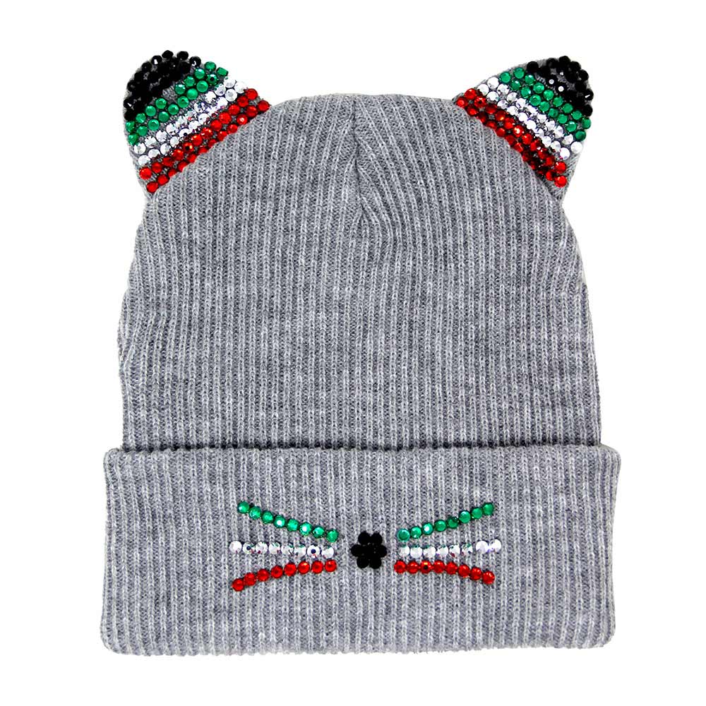 HATEGORY Crystal Embellished Cat Ear Beanie Hat