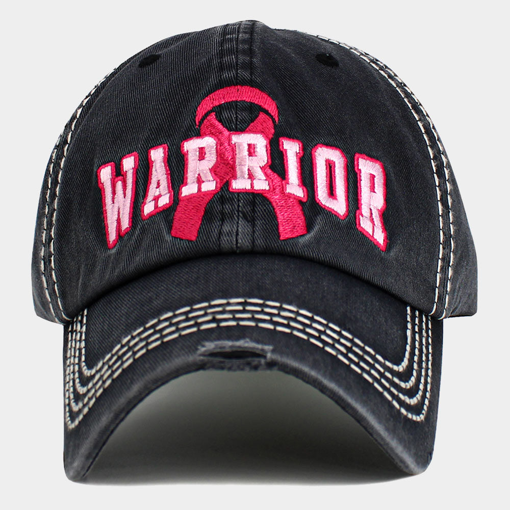 HATEGORY Pink Ribbon WARRIOR Embroidered Accented Vintage Baseball Cap