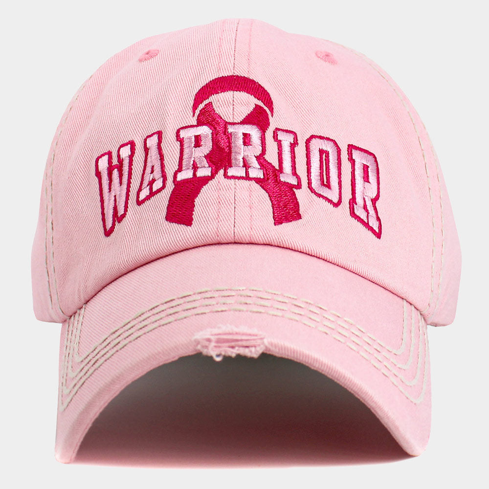 HATEGORY Pink Ribbon WARRIOR Embroidered Accented Vintage Baseball Cap