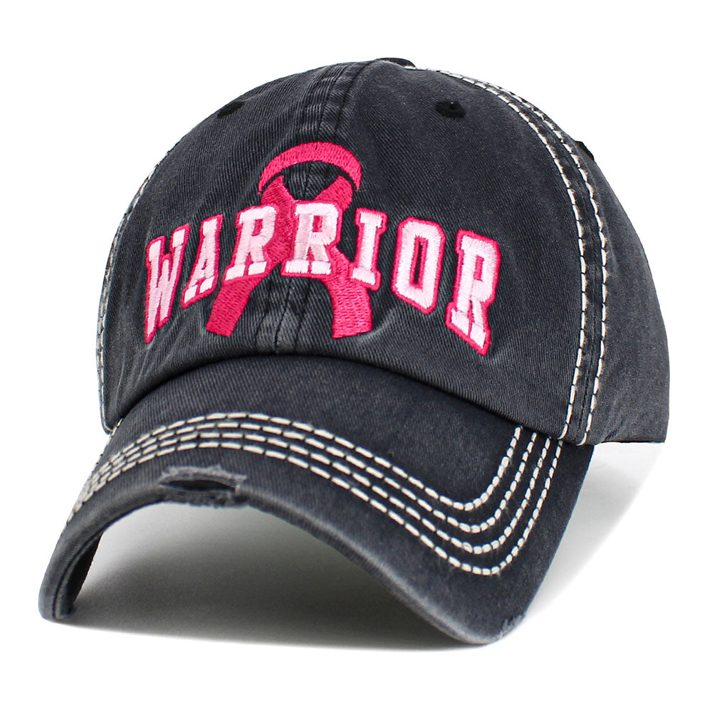 HATEGORY Pink Ribbon WARRIOR Embroidered Accented Vintage Baseball Cap