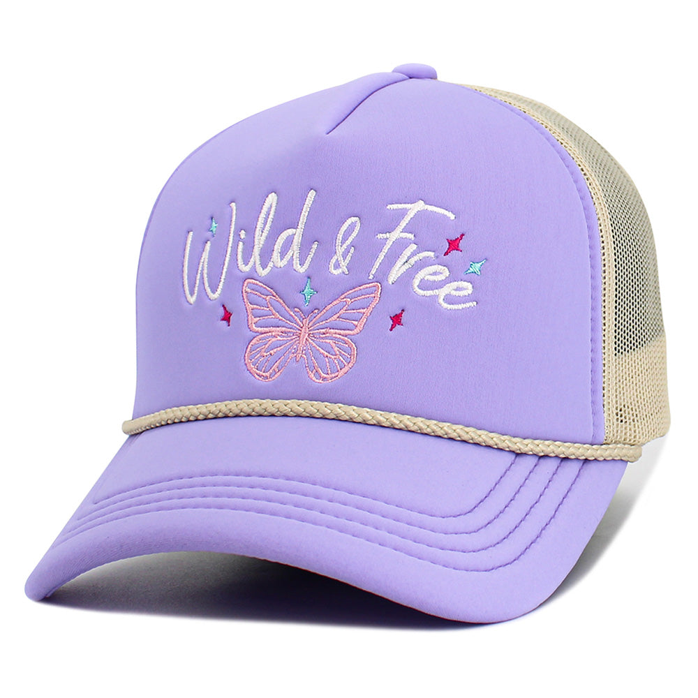 HATEGORY WILD FREE Message Butterfly Embroidered Mesh Back Trucker Hat