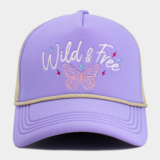 HATEGORY WILD FREE Message Butterfly Embroidered Mesh Back Trucker Hat