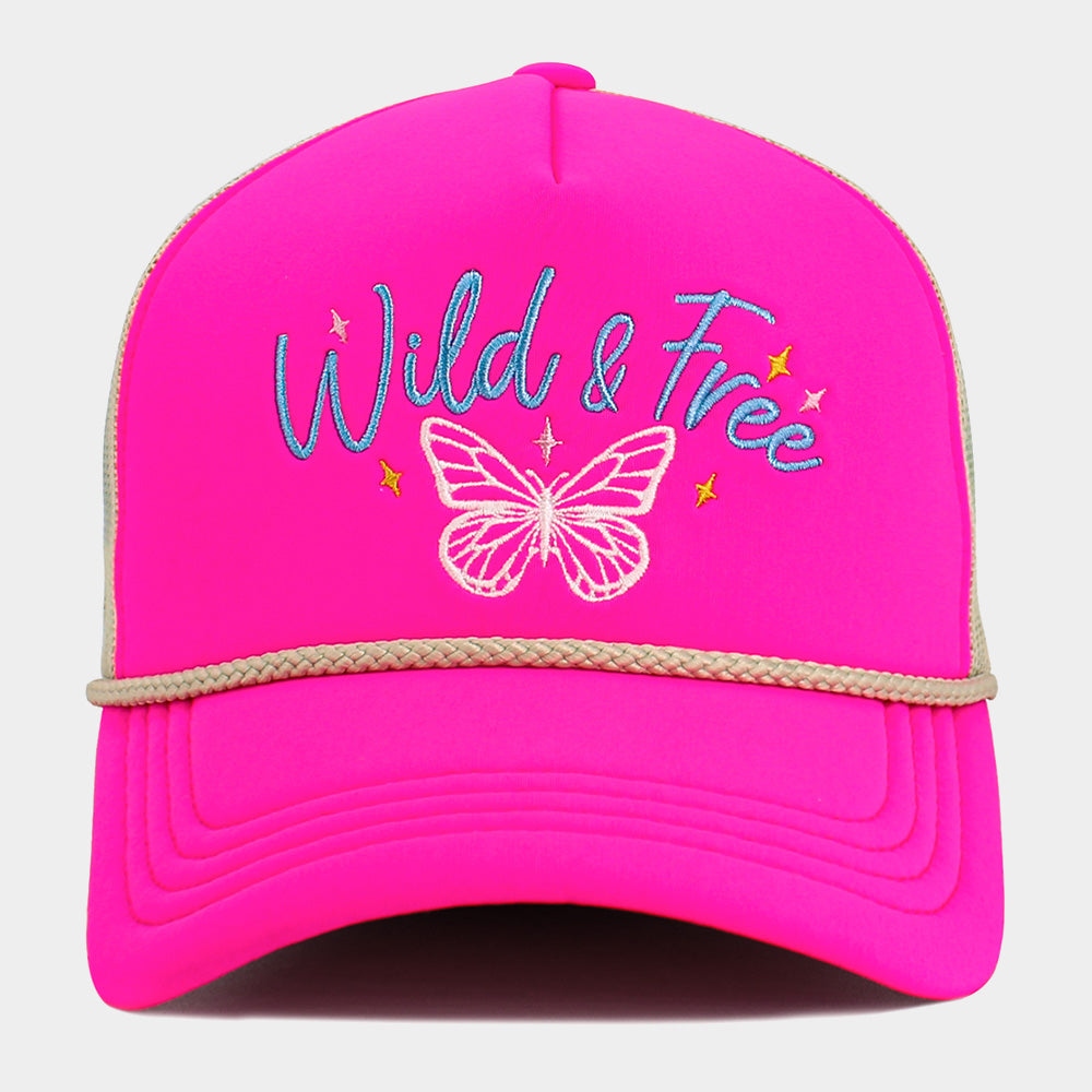 HATEGORY WILD FREE Message Butterfly Embroidered Mesh Back Trucker Hat
