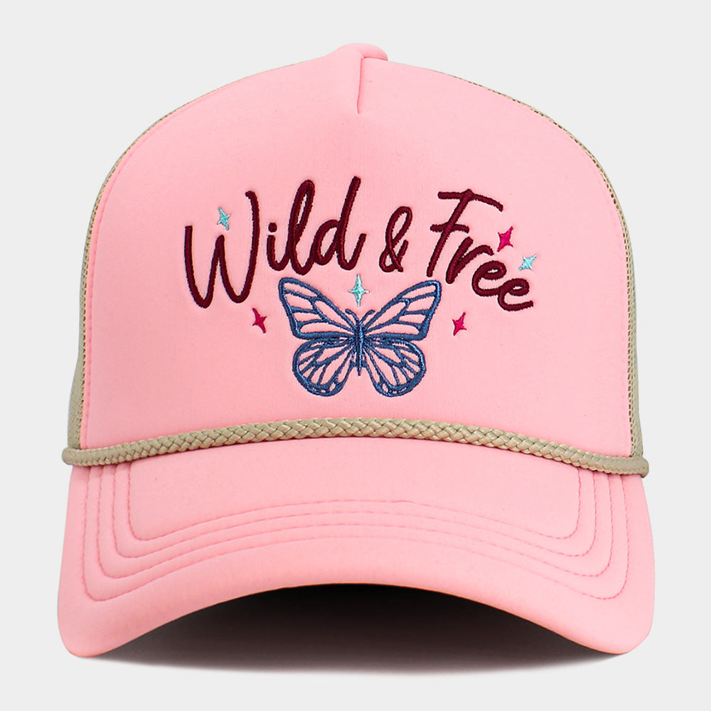 HATEGORY WILD FREE Message Butterfly Embroidered Mesh Back Trucker Hat