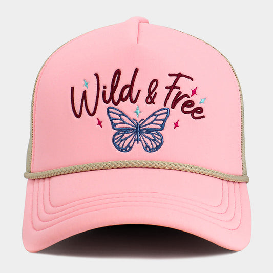 HATEGORY WILD FREE Message Butterfly Embroidered Mesh Back Trucker Hat