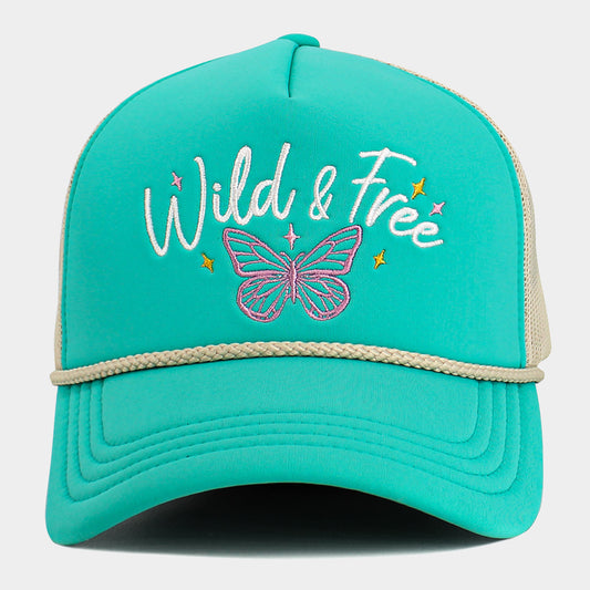 HATEGORY WILD FREE Message Butterfly Embroidered Mesh Back Trucker Hat
