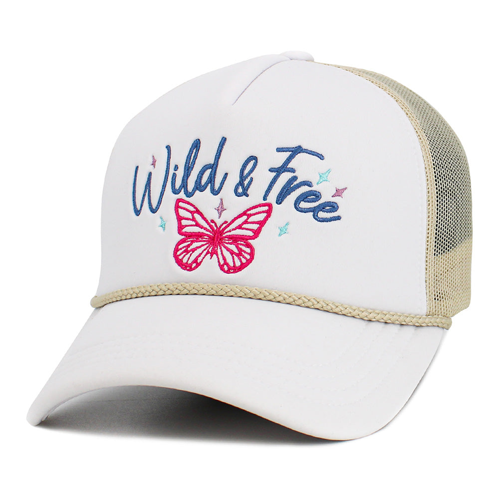 HATEGORY WILD FREE Message Butterfly Embroidered Mesh Back Trucker Hat