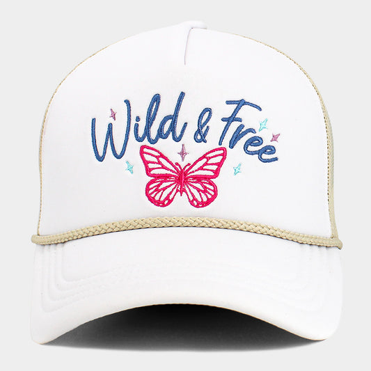 HATEGORY WILD FREE Message Butterfly Embroidered Mesh Back Trucker Hat