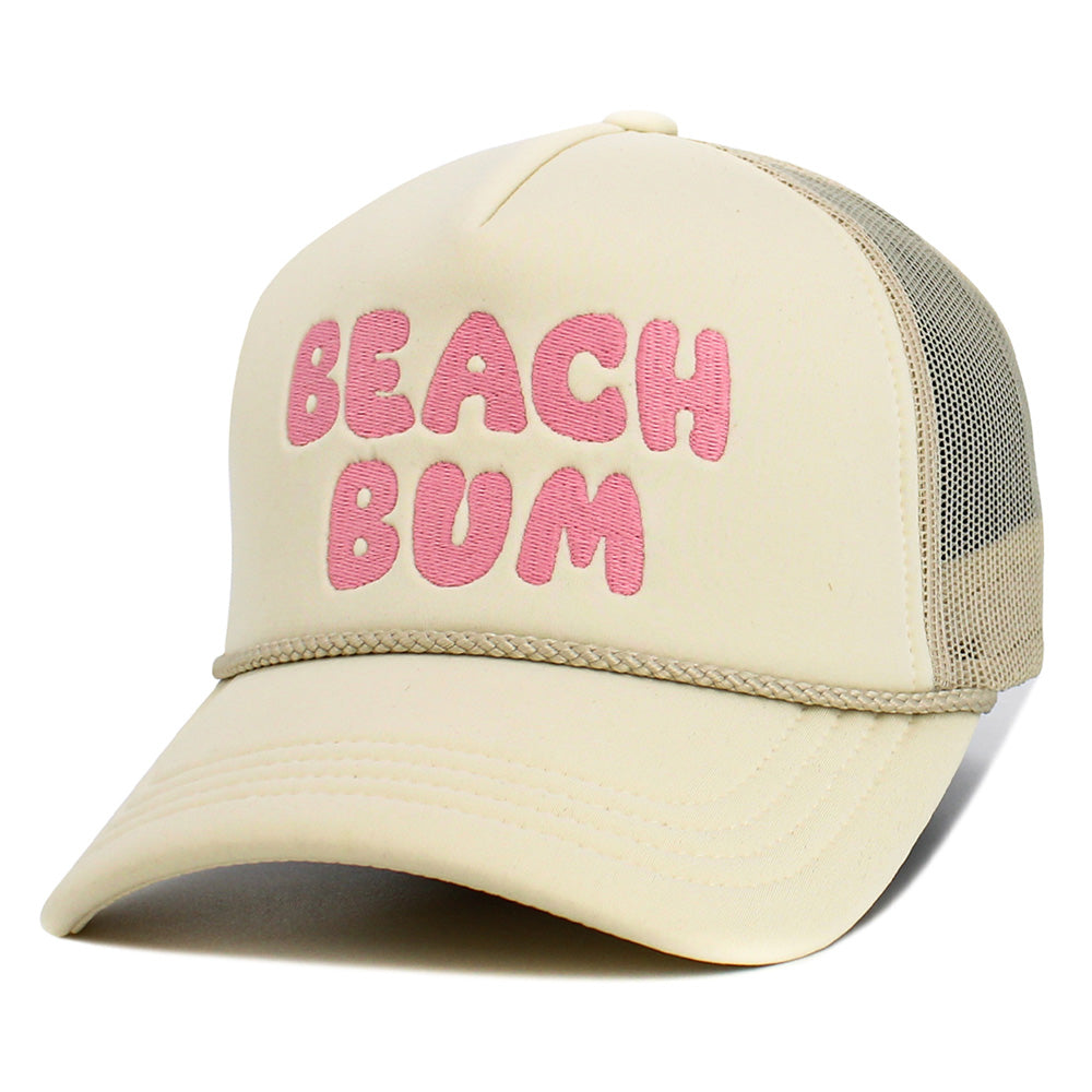 HATEGORY BEACH BUM Message Embroidered Mesh Back Trucker Hat