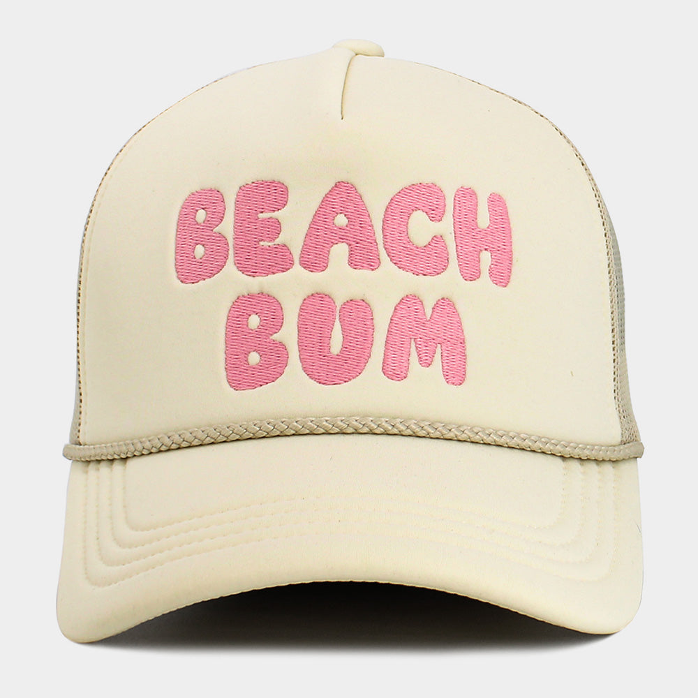 HATEGORY BEACH BUM Message Embroidered Mesh Back Trucker Hat
