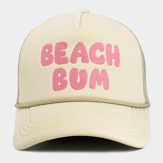 HATEGORY BEACH BUM Message Embroidered Mesh Back Trucker Hat