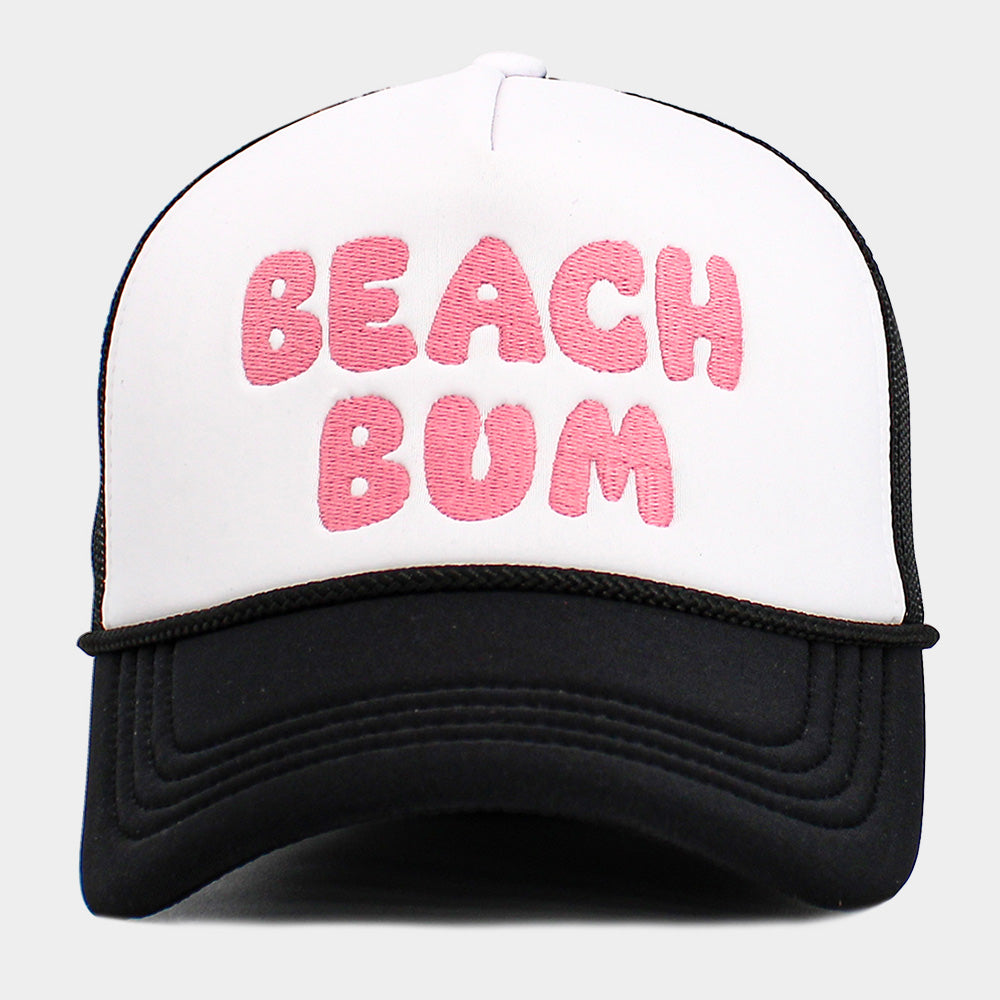 HATEGORY BEACH BUM Message Embroidered Mesh Back Trucker Hat