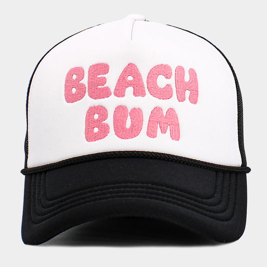 HATEGORY BEACH BUM Message Embroidered Mesh Back Trucker Hat