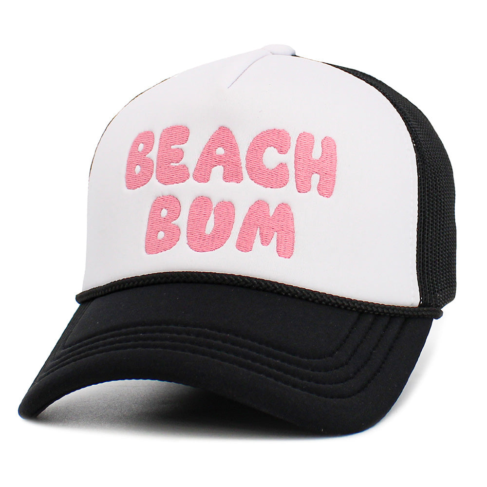 HATEGORY BEACH BUM Message Embroidered Mesh Back Trucker Hat