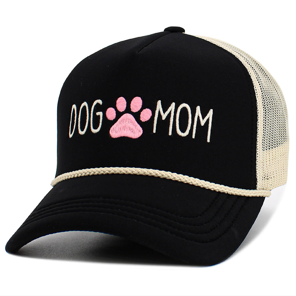 HATEGORY DOG MOM Message Paw Embroidered Mesh Back Trucker Hat