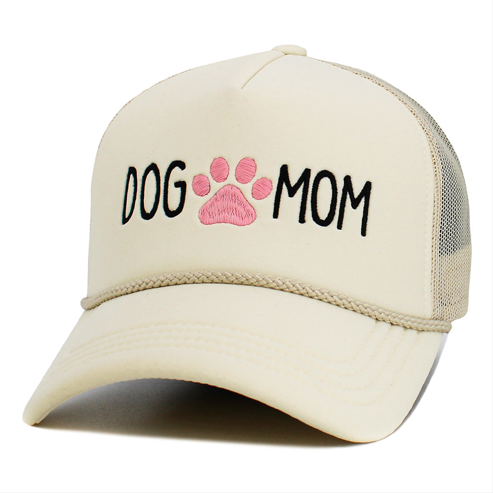 HATEGORY DOG MOM Message Paw Embroidered Mesh Back Trucker Hat