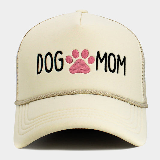 HATEGORY DOG MOM Message Paw Embroidered Mesh Back Trucker Hat