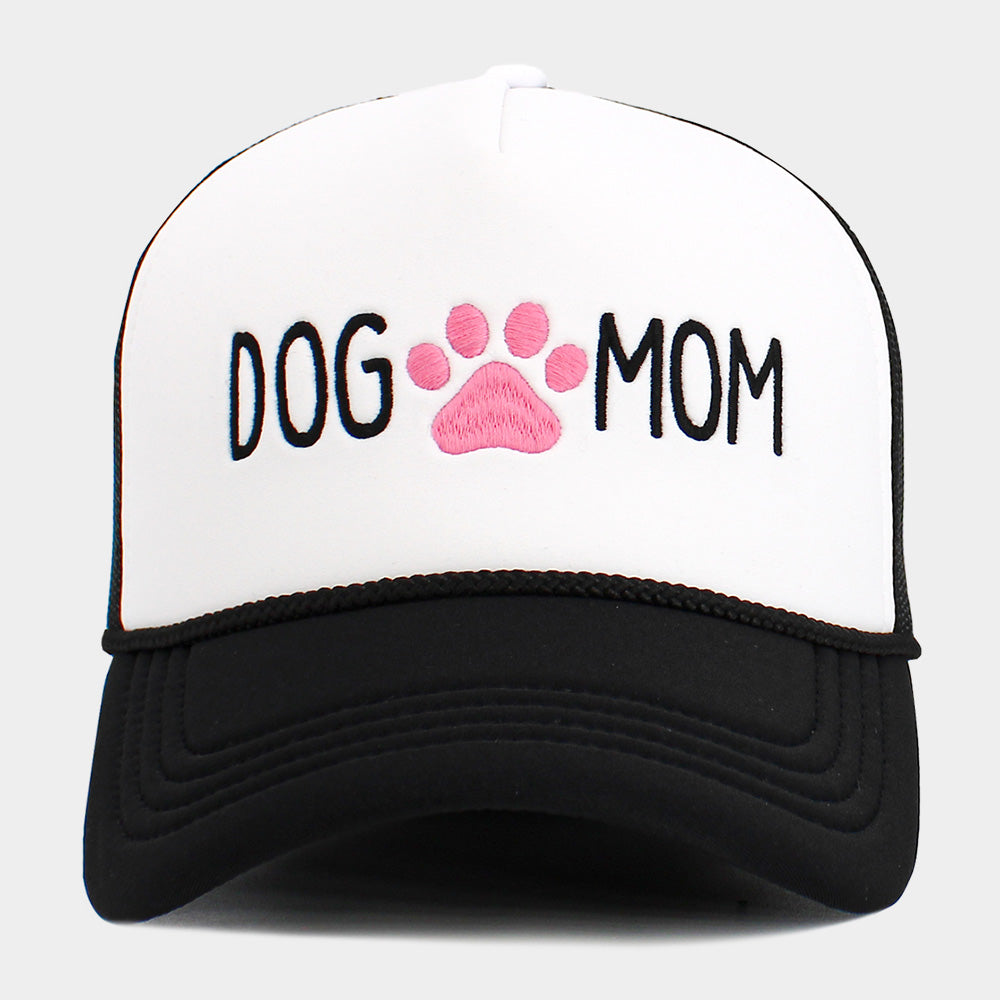 HATEGORY DOG MOM Message Paw Embroidered Mesh Back Trucker Hat